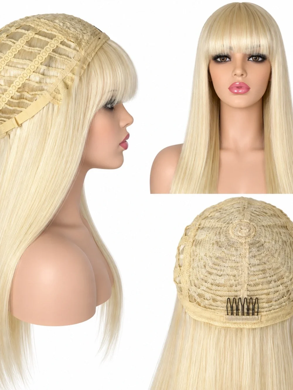 Long Straight Blonde Wig with Bangs - Natural Blonde 28 inches long